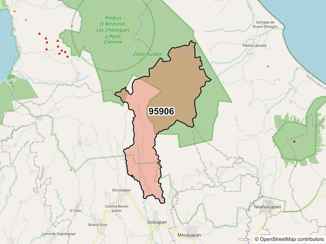 Mapa del código postal 95906, Soteapan, Veracruz de Ignacio de la Llave