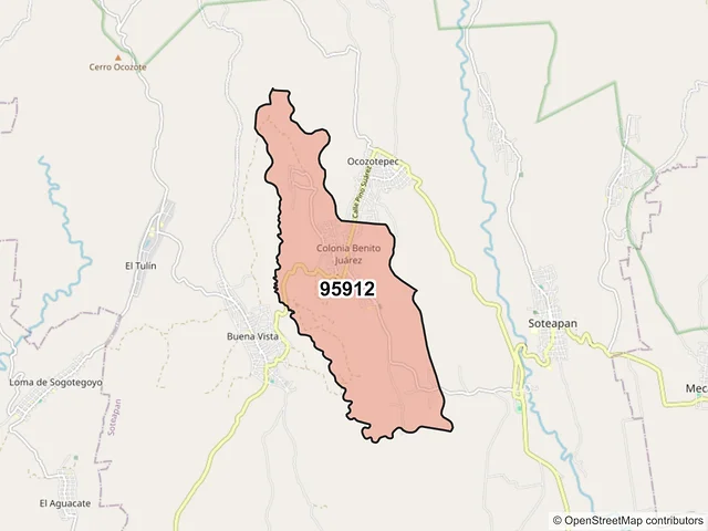 Mapa del código postal 95912, Soteapan, Veracruz de Ignacio de la Llave