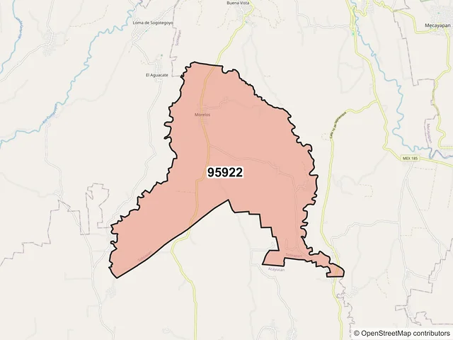 Mapa del código postal 95922, Soteapan, Veracruz de Ignacio de la Llave