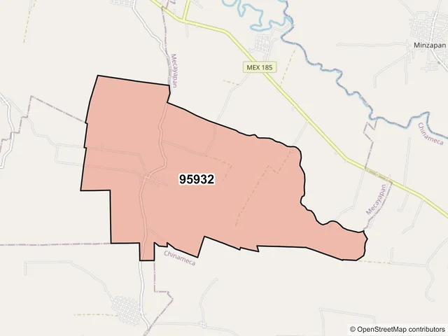 Mapa del código postal 95932, Mecayapan, Veracruz de Ignacio de la Llave