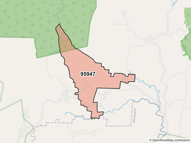Mapa del código postal 95947, Mecayapan, Veracruz de Ignacio de la Llave