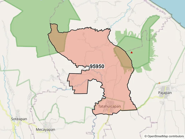 Mapa del código postal 95950, Tatahuicapan de Juárez, Veracruz de Ignacio de la Llave