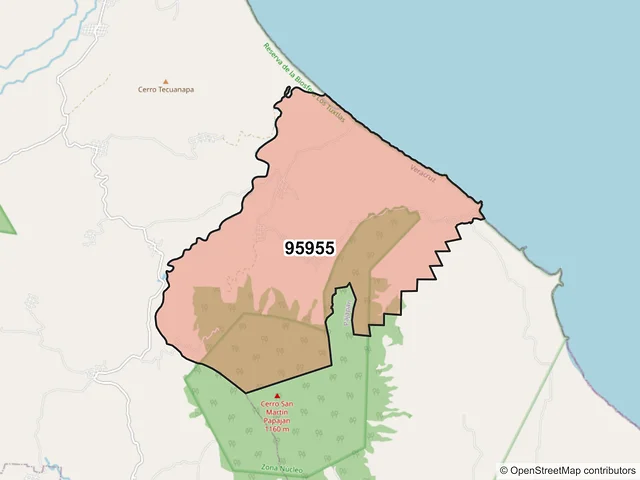 Mapa del código postal 95955, Tatahuicapan de Juárez, Veracruz de Ignacio de la Llave