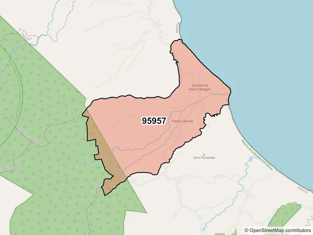 Mapa del código postal 95957, Tatahuicapan de Juárez, Veracruz de Ignacio de la Llave