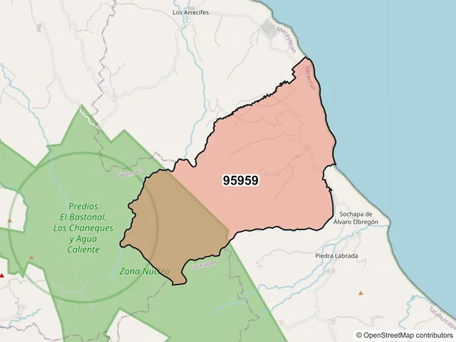 Mapa del código postal 95959, Tatahuicapan de Juárez, Veracruz de Ignacio de la Llave