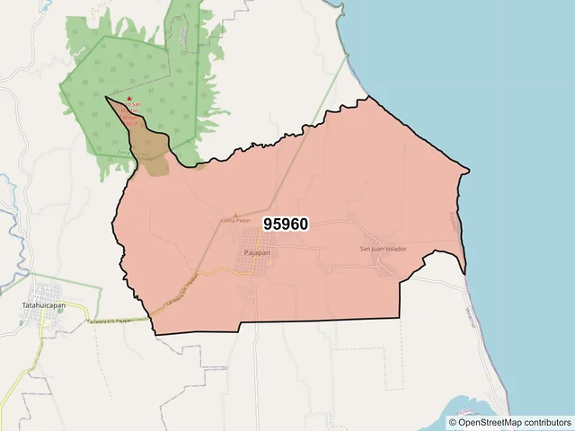 Mapa del código postal 95960, Pajapan, Veracruz de Ignacio de la Llave