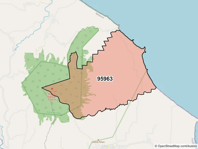 Mapa del código postal 95963, Pajapan, Veracruz de Ignacio de la Llave
