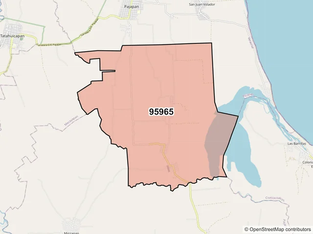 Mapa del código postal 95965, Pajapan, Veracruz de Ignacio de la Llave
