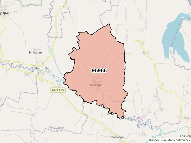 Mapa del código postal 95966, Pajapan, Veracruz de Ignacio de la Llave