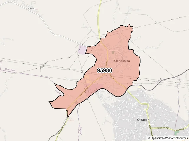 Mapa del código postal 95980, Chinameca, Veracruz de Ignacio de la Llave