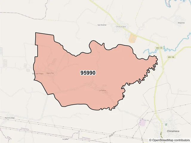 Mapa del código postal 95990, Chinameca, Veracruz de Ignacio de la Llave