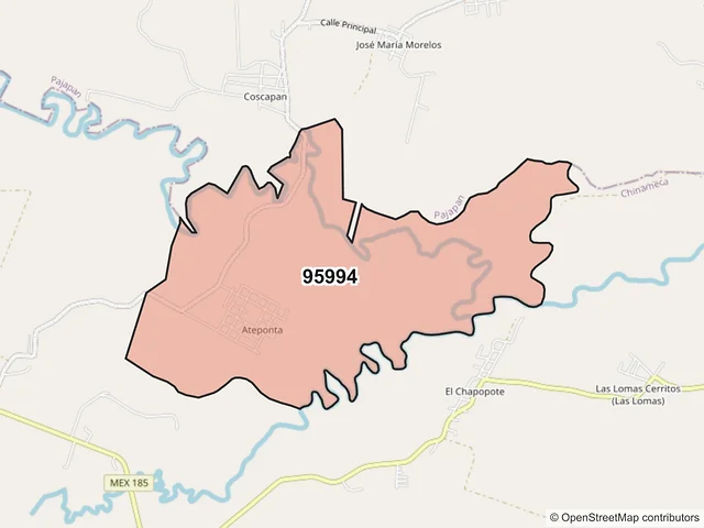 Mapa del código postal 95994, Chinameca, Veracruz de Ignacio de la Llave