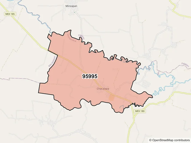 Mapa del código postal 95995, Chinameca, Veracruz de Ignacio de la Llave