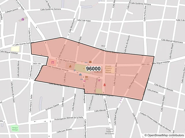Mapa del código postal 96000, Acayucan, Veracruz de Ignacio de la Llave