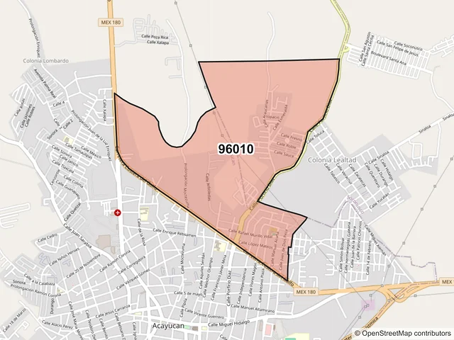 Mapa del código postal 96010, Acayucan, Veracruz de Ignacio de la Llave