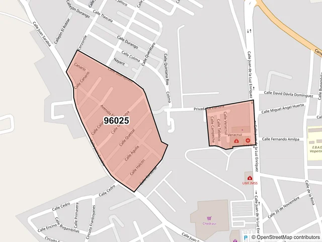 Mapa del código postal 96025, Acayucan, Veracruz de Ignacio de la Llave