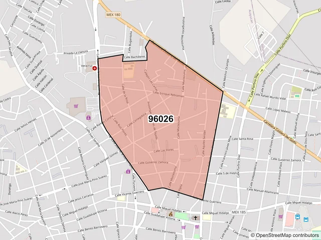 Mapa del código postal 96026, Acayucan, Veracruz de Ignacio de la Llave