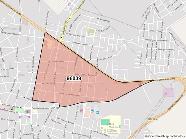 Mapa del código postal 96039, Acayucan, Veracruz de Ignacio de la Llave