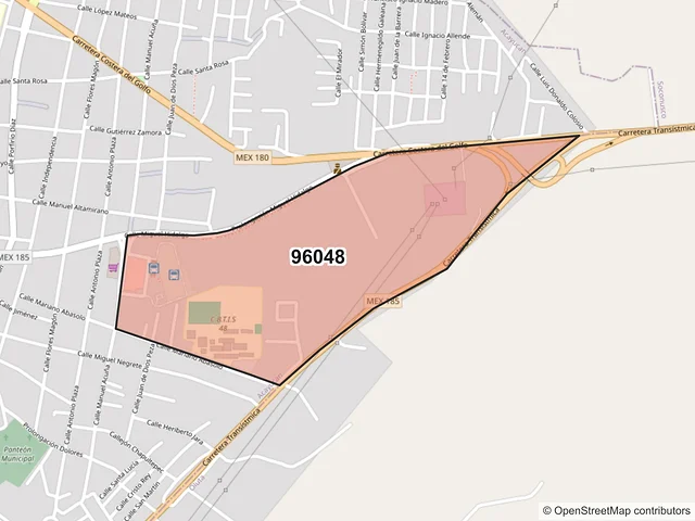 Mapa del código postal 96048, Acayucan, Veracruz de Ignacio de la Llave