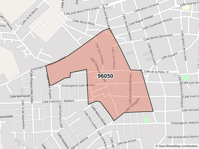 Mapa del código postal 96050, Acayucan, Veracruz de Ignacio de la Llave