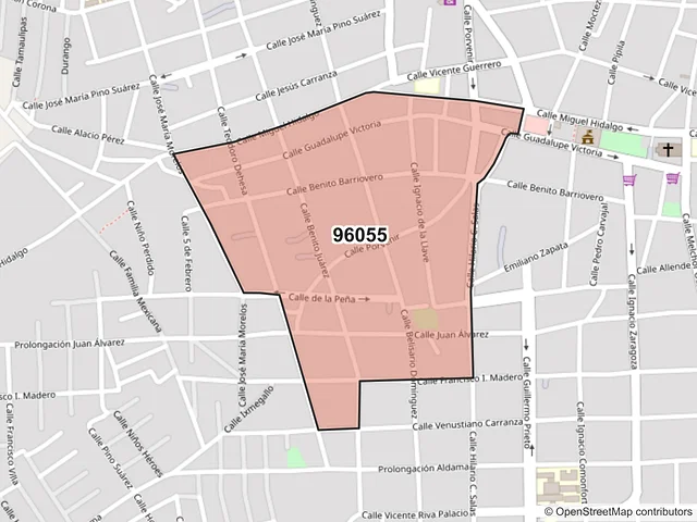 Mapa del código postal 96055, Acayucan, Veracruz de Ignacio de la Llave