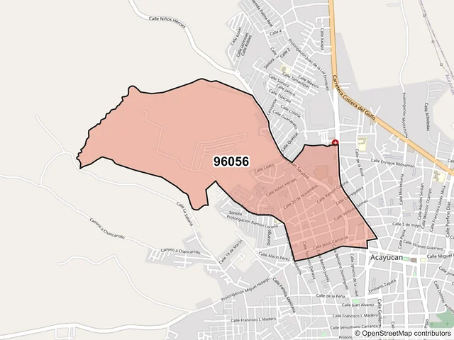 Mapa del código postal 96056, Acayucan, Veracruz de Ignacio de la Llave