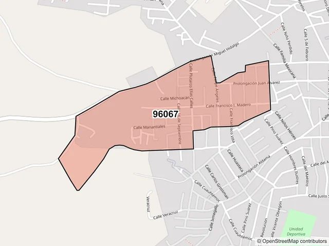Mapa del código postal 96067, Acayucan, Veracruz de Ignacio de la Llave