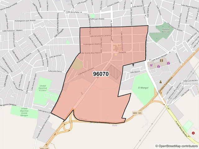 Mapa del código postal 96070, Acayucan, Veracruz de Ignacio de la Llave