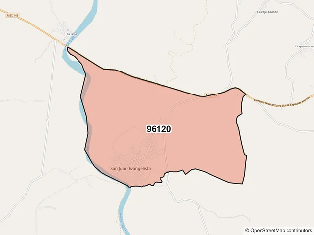 Mapa del código postal 96120, San Juan Evangelista, Veracruz de Ignacio de la Llave