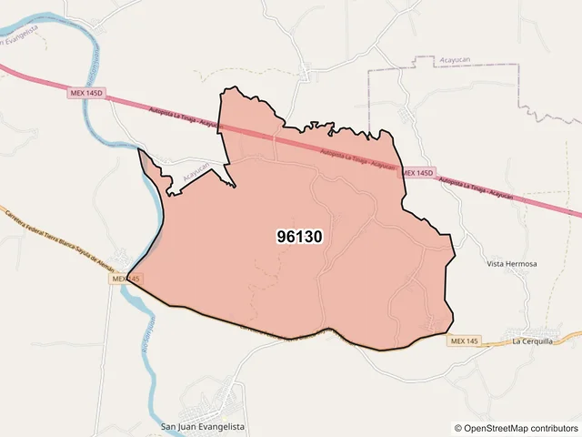 Mapa del código postal 96130, San Juan Evangelista, Veracruz de Ignacio de la Llave