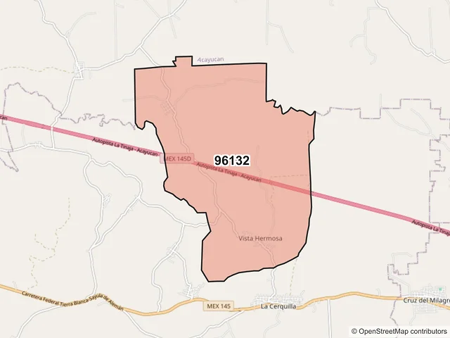 Mapa del código postal 96132, San Juan Evangelista, Veracruz de Ignacio de la Llave