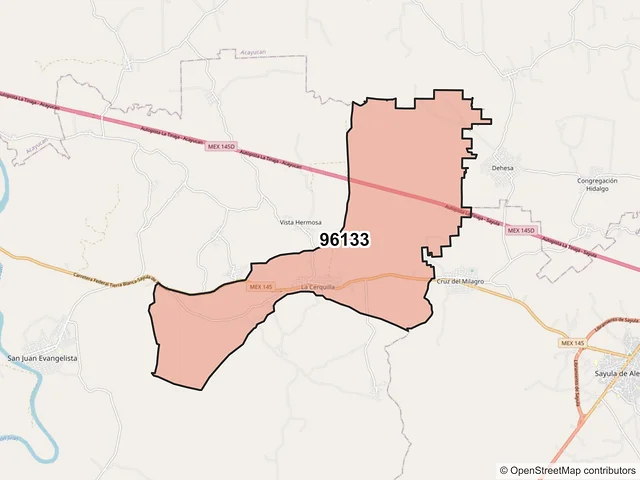 Mapa del código postal 96133, San Juan Evangelista, Veracruz de Ignacio de la Llave