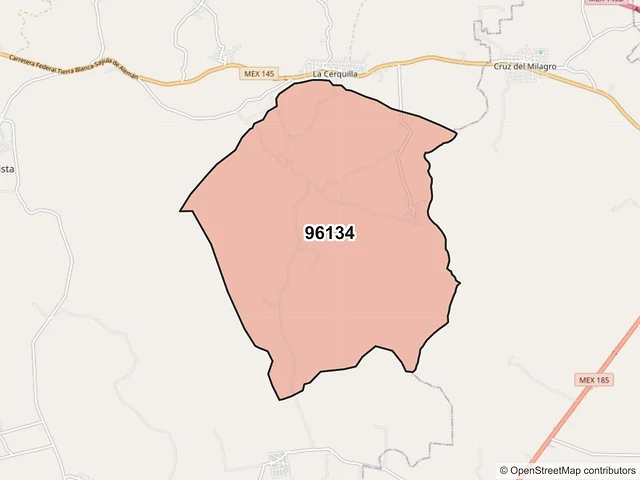 Mapa del código postal 96134, San Juan Evangelista, Veracruz de Ignacio de la Llave