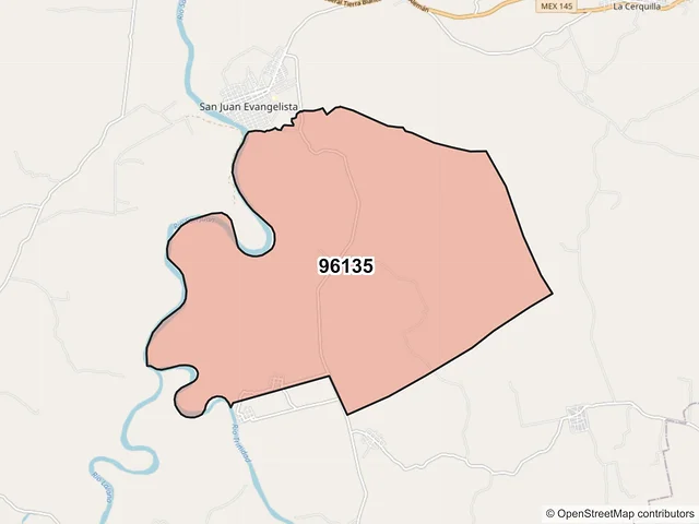 Mapa del código postal 96135, San Juan Evangelista, Veracruz de Ignacio de la Llave