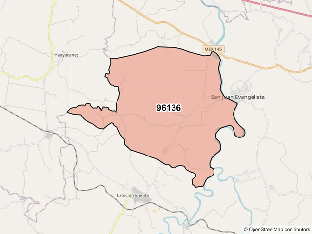 Mapa del código postal 96136, San Juan Evangelista, Veracruz de Ignacio de la Llave