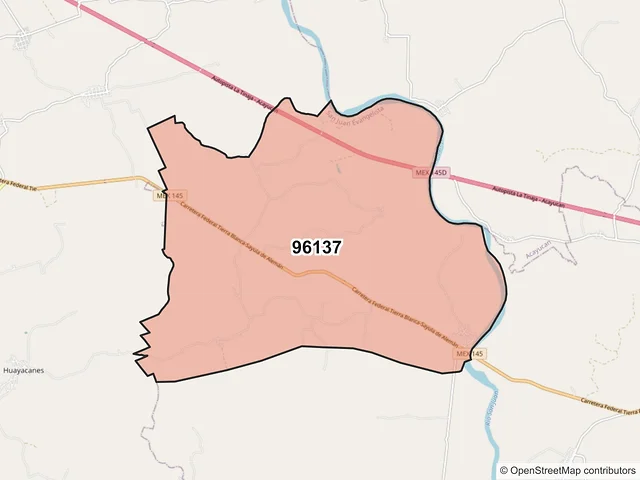 Mapa del código postal 96137, San Juan Evangelista, Veracruz de Ignacio de la Llave