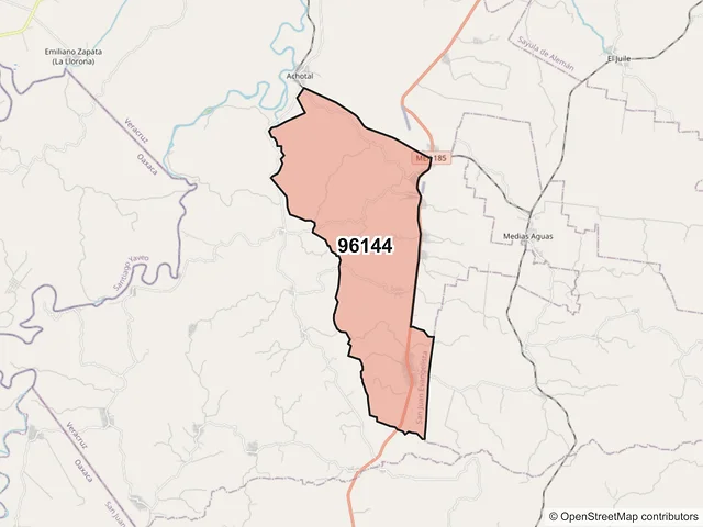 Mapa del código postal 96144, San Juan Evangelista, Veracruz de Ignacio de la Llave