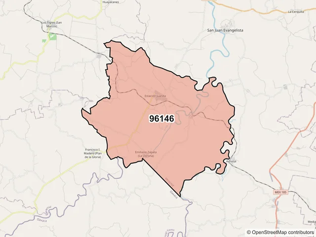 Mapa del código postal 96146, San Juan Evangelista, Veracruz de Ignacio de la Llave