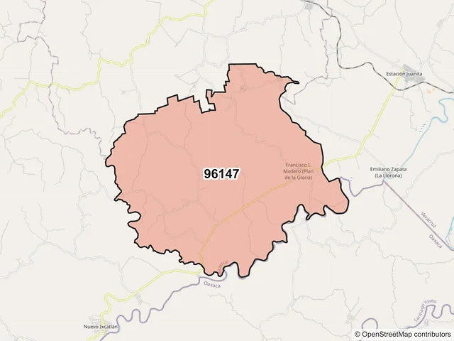 Mapa del código postal 96147, San Juan Evangelista, Veracruz de Ignacio de la Llave