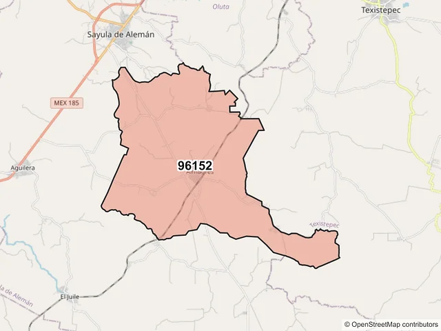 Mapa del código postal 96152, Sayula de Alemán, Veracruz de Ignacio de la Llave