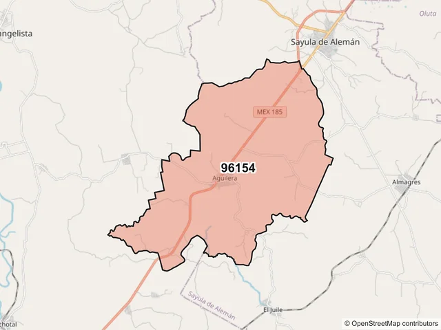 Mapa del código postal 96154, Sayula de Alemán, Veracruz de Ignacio de la Llave