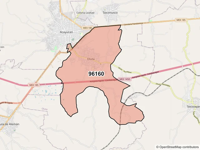 Mapa del código postal 96160, Oluta, Veracruz de Ignacio de la Llave