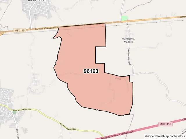 Mapa del código postal 96163, Oluta, Veracruz de Ignacio de la Llave