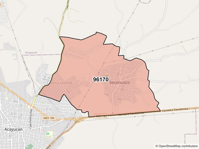 Mapa del código postal 96170, Soconusco, Veracruz de Ignacio de la Llave