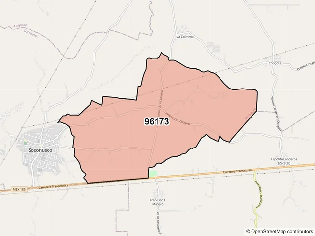 Mapa del código postal 96173, Soconusco, Veracruz de Ignacio de la Llave