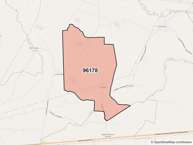 Mapa del código postal 96178, Soconusco, Veracruz de Ignacio de la Llave