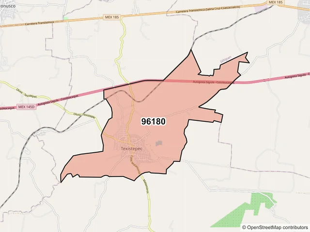Mapa del código postal 96180, Texistepec, Veracruz de Ignacio de la Llave