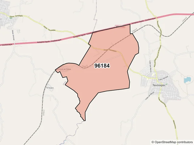 Mapa del código postal 96184, Texistepec, Veracruz de Ignacio de la Llave