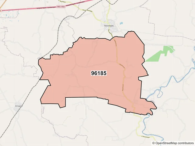 Mapa del código postal 96185, Texistepec, Veracruz de Ignacio de la Llave