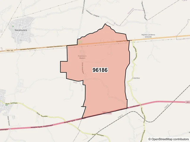 Mapa del código postal 96186, Texistepec, Veracruz de Ignacio de la Llave